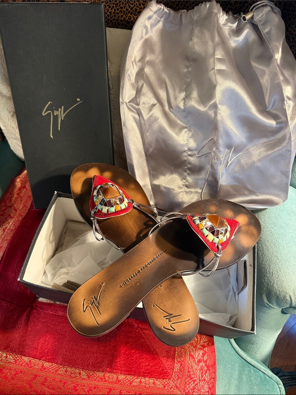 Giuseppe Zanotti Red Embellished Women's Sandals